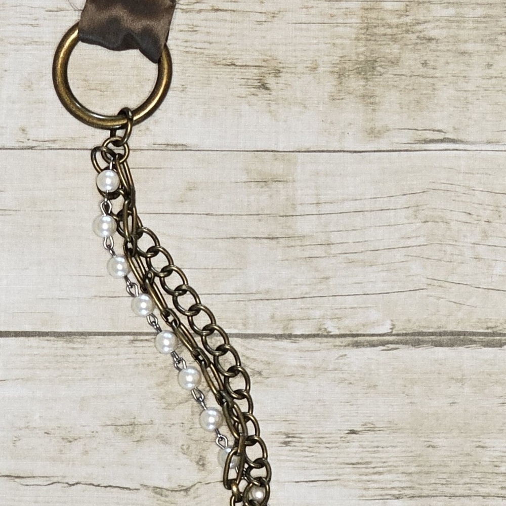 [AEO] Vintage Women's Belt OR Necklace ⭐️ Chain & Pearl Brown Ribbon Loop Tie - Picture 8 of 16